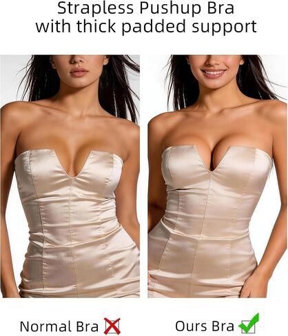 YANDW Strapless Push up Bra Clear Straps Plunge Covertible Lace Padded Add 2 Cups Low Cut Underwire Bras for Women in Saudi Arabia
