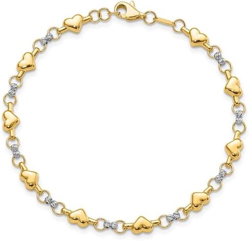 10K Yellow and White Gold Heart Link Bracelet (7 1/2 inches) in Saudi Arabia