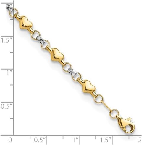 10K Yellow and White Gold Heart Link Bracelet (7 1/2 inches) in Saudi Arabia