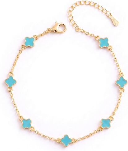 Billet-doux 14K Gold Plated Tiny Clovers Bracelet For Women, Very Small Dainty Gold Plated White/Black/Teal 4-Leaf Clovers Chain Bracelet, Mothers Day Gifts, 2026 Trendy Stackable Gold Jewelry in Saudi Arabia