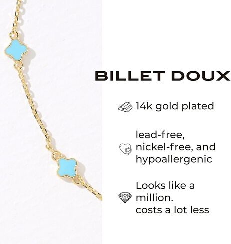 Billet-doux 14K Gold Plated Tiny Clovers Bracelet For Women, Very Small Dainty Gold Plated White/Black/Teal 4-Leaf Clovers Chain Bracelet, Mothers Day Gifts, 2026 Trendy Stackable Gold Jewelry in Saudi Arabia