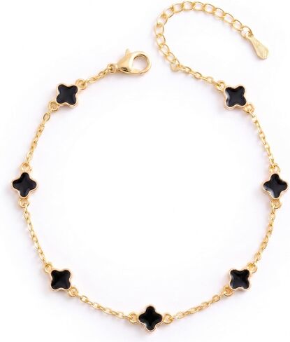Billet-doux 14K Gold Plated Tiny Clovers Bracelet For Women, Very Small Dainty Gold Plated White/Black/Teal 4-Leaf Clovers Chain Bracelet, Mothers Day Gifts, 2026 Trendy Stackable Gold Jewelry in Saudi Arabia