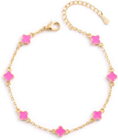 Billet-doux 14K Gold Plated Tiny Clovers Bracelet For Women, Very Small Dainty Gold Plated White/Black/Teal 4-Leaf Clovers Chain Bracelet, Mothers Day Gifts, 2026 Trendy Stackable Gold Jewelry in Saudi Arabia