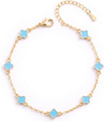 Billet-doux 14K Gold Plated Tiny Clovers Bracelet For Women, Very Small Dainty Gold Plated White/Black/Teal 4-Leaf Clovers Chain Bracelet, Mothers Day Gifts, 2026 Trendy Stackable Gold Jewelry in Saudi Arabia