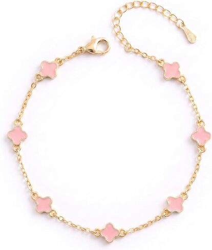 Billet-doux 14K Gold Plated Tiny Clovers Bracelet For Women, Very Small Dainty Gold Plated White/Black/Teal 4-Leaf Clovers Chain Bracelet, Mothers Day Gifts, 2026 Trendy Stackable Gold Jewelry in Saudi Arabia