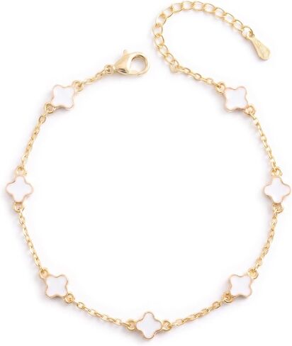 Billet-doux 14K Gold Plated Tiny Clovers Bracelet For Women, Very Small Dainty Gold Plated White/Black/Teal 4-Leaf Clovers Chain Bracelet, Mothers Day Gifts, 2026 Trendy Stackable Gold Jewelry in Saudi Arabia