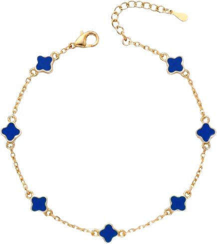 Billet-doux 14K Gold Plated Tiny Clovers Bracelet For Women, Very Small Dainty Gold Plated White/Black/Teal 4-Leaf Clovers Chain Bracelet, Mothers Day Gifts, 2026 Trendy Stackable Gold Jewelry in Saudi Arabia