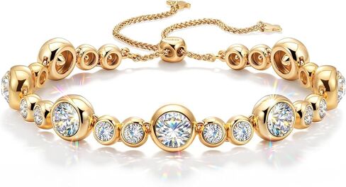 Handmade Bracelet for Women, White Gold/14K Gold Plated Tennis Bracelet with Genuine Swarovski® Crystals, Hypoallergenic, Adjustable 6–7.5 Inch Jewelry Gift Anniversary, Birthday, Valentine’s Day in Saudi Arabia