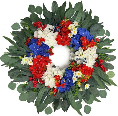 26 Inch Patriotic-Themed Wreath for Front Door Outdoor, 250th Anniversary Decor Wreath, 4th of July Wreath for Front Door, Red White Blue Spring Summer Door Wreaths for Independence Day, Memorial Day in Saudi Arabia