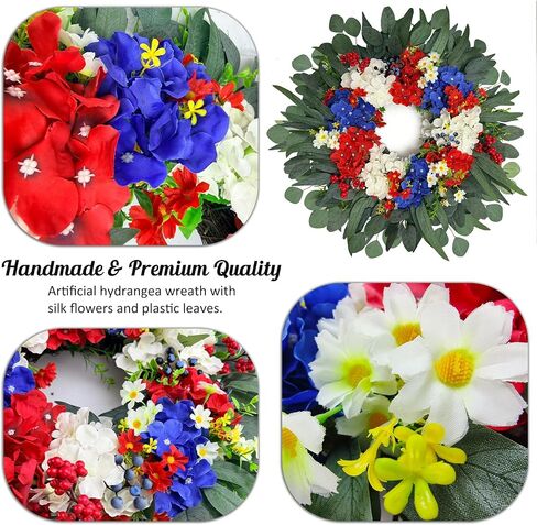 26 Inch Patriotic-Themed Wreath for Front Door Outdoor, 250th Anniversary Decor Wreath, 4th of July Wreath for Front Door, Red White Blue Spring Summer Door Wreaths for Independence Day, Memorial Day in Saudi Arabia