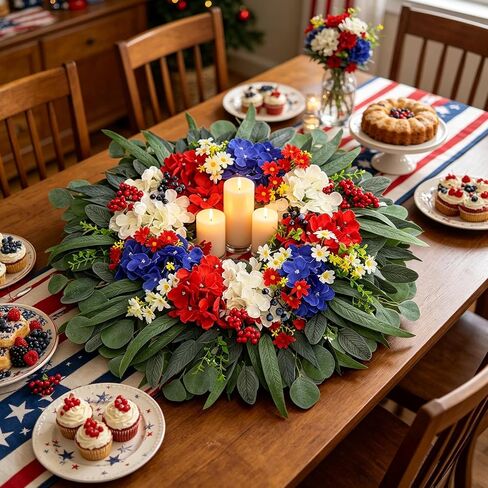 26 Inch Patriotic-Themed Wreath for Front Door Outdoor, 250th Anniversary Decor Wreath, 4th of July Wreath for Front Door, Red White Blue Spring Summer Door Wreaths for Independence Day, Memorial Day in Saudi Arabia