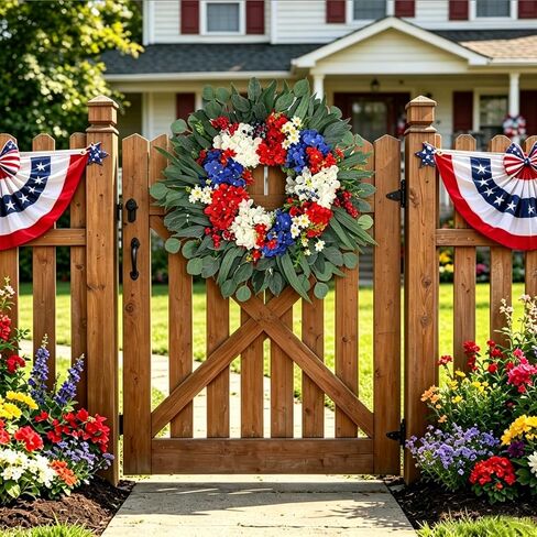 26 Inch Patriotic-Themed Wreath for Front Door Outdoor, 250th Anniversary Decor Wreath, 4th of July Wreath for Front Door, Red White Blue Spring Summer Door Wreaths for Independence Day, Memorial Day in Saudi Arabia