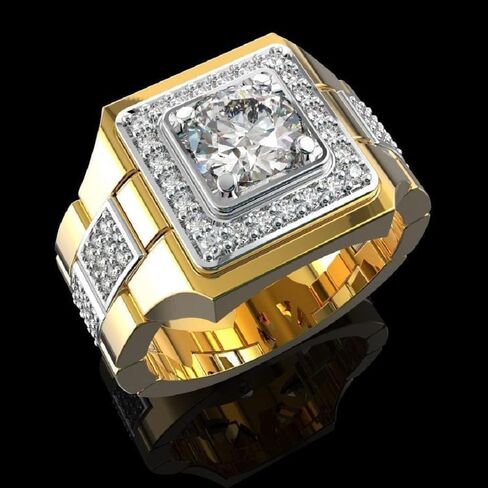 925 sterling silver classic fashion full diamond shiny men's 18K gold two-color engagement wedding ring square crystal zircon round cut hip-hop ring men's cocktail party ring 644 in Kuwait