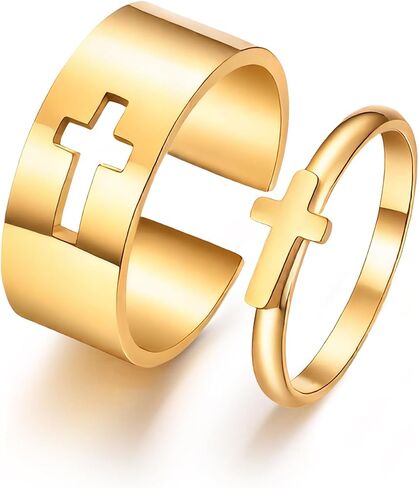 Matching Cross Rings for Couples Best Friend Promise Rings for Her Him Couples Stainless Steel High Polished Comfort Fit Engagement Wedding Band Ring Religious Faith Jewelry Christian Gifts in Saudi Arabia