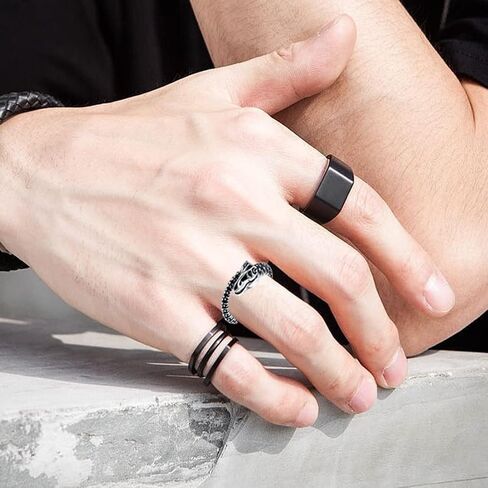 Sterling Silver Gothic Punk Ring, Adjustable Open Band, Cool Biker Cocktail Party Halloween Jewelry for Men Women in Kuwait
