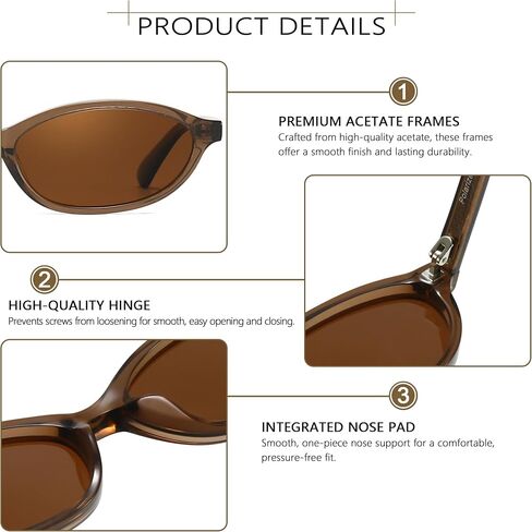 HASFOX Acetate Polarized Sunglasses for Women: Chic Vintage 90s Oval Cat Eye Sunnies, Small/Medium Face H6503 in Saudi Arabia