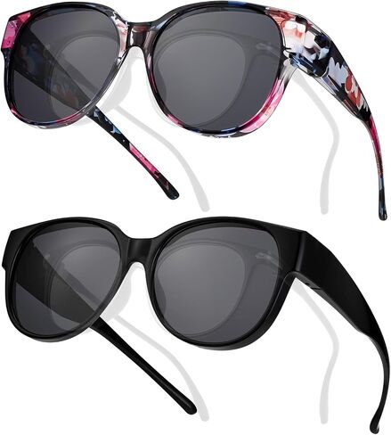 JALEBI 2 Pack Polarized Fit Over Sunglasses for Women, Trendy Sunglasses Over Prescription Glasses with UV Protection in Kuwait