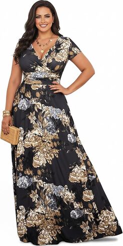 KOH KOH Womens Long Floral Print Cap Sleeve Modest Flowy Summer Maxi Dress Gown in Kuwait