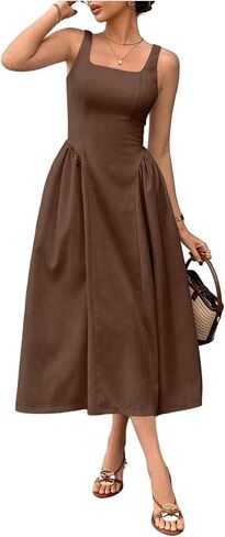 Verdusa Women's Sleeveless A Line Tank Midi Dresses Cinched Waist Formal Wedding Guest Dress in Kuwait