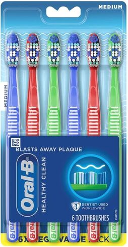 Oral-B Healthy Clean Toothbrushes, Medium Bristles, 6 Count (Assorted Colors) in Kuwait