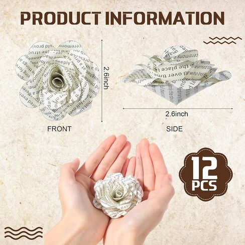 12 Pcs Handmade Rose Paper Flowers, Made from English Book Pages Literary Gifts for Book Lovers' Anniversaries, Birthdays, Weddings, and Party Gifts (2.5 Inch,Classic) in Saudi Arabia