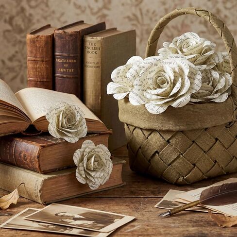 12 Pcs Handmade Rose Paper Flowers, Made from English Book Pages Literary Gifts for Book Lovers' Anniversaries, Birthdays, Weddings, and Party Gifts (2.5 Inch,Classic) in Saudi Arabia
