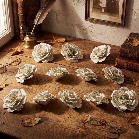 12 Pcs Handmade Rose Paper Flowers, Made from English Book Pages Literary Gifts for Book Lovers' Anniversaries, Birthdays, Weddings, and Party Gifts (2.5 Inch,Classic) in Saudi Arabia