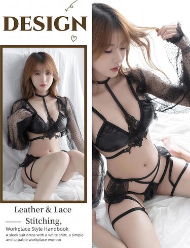 Sexy 3-Piece Lingerie Set – Tempting Roleplay Outfit with Lace Jacket & Tie-Up Bikini for Cosplay, One Size Fits Up to S-M, Please Refer to Size Chart in Kuwait