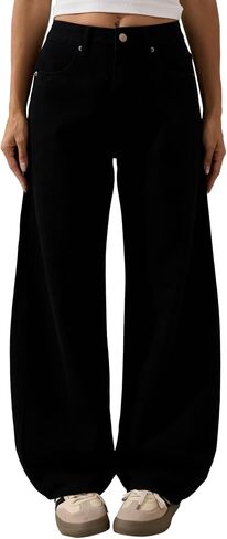 Womens Barrel Baggy Jeans Mid Waisted Wide Leg Y2K Boyfriend Denim Pants Vintage Loose Long Trousers in Saudi Arabia