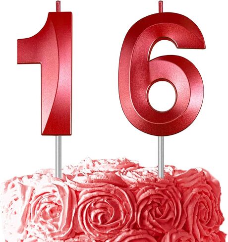 Red Birthday Candles 3D Design Number 16 Candle Cake Topper for Boy Girl Wedding Anniversary Birthday Party Cake Decorations Supplies in Saudi Arabia