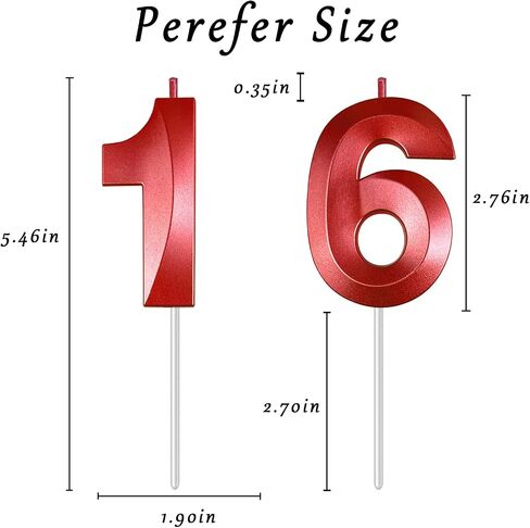 Red Birthday Candles 3D Design Number 16 Candle Cake Topper for Boy Girl Wedding Anniversary Birthday Party Cake Decorations Supplies in Saudi Arabia