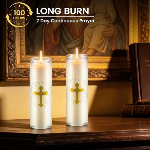 6 Pcs Natural Soy Wax Prayer Candles 7 Day Devotional Candle in Glass 100 Hours Long Burn Time Religious Catholic Christian Spiritual Decor for Memorials Vigil Church Home Altar Bless Novena in Saudi Arabia
