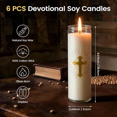 6 Pcs Natural Soy Wax Prayer Candles 7 Day Devotional Candle in Glass 100 Hours Long Burn Time Religious Catholic Christian Spiritual Decor for Memorials Vigil Church Home Altar Bless Novena in Saudi Arabia