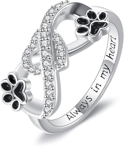 Paw Print Ring Infinity Heart Animal Cute Cat Dog Paw Pet Paw Jewelry Birthday Graduation Gifts for Women in Saudi Arabia