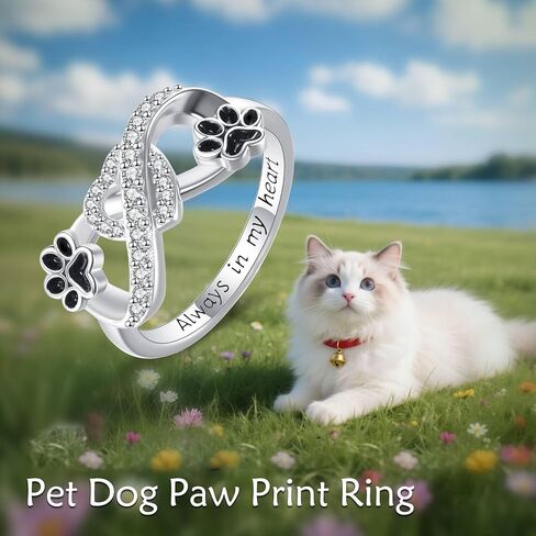 Paw Print Ring Infinity Heart Animal Cute Cat Dog Paw Pet Paw Jewelry Birthday Graduation Gifts for Women in Saudi Arabia