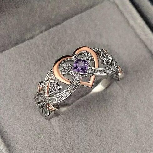 Infinite Love Design Ring with Purple Synthetic Amethyst, Alloy Fashion Band for Wedding & Daily Wear in Kuwait