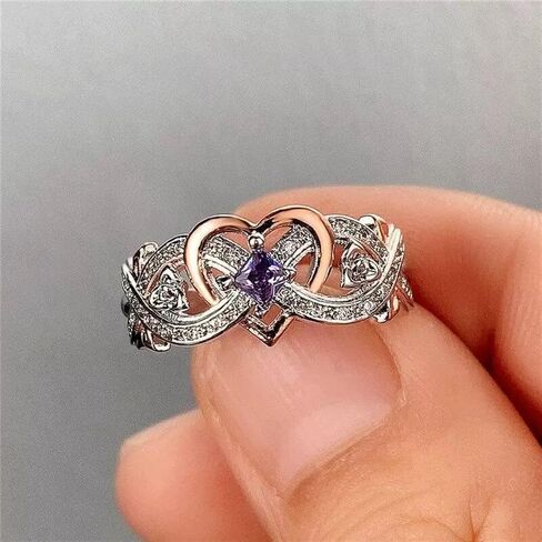 Infinite Love Design Ring with Purple Synthetic Amethyst, Alloy Fashion Band for Wedding & Daily Wear in Kuwait