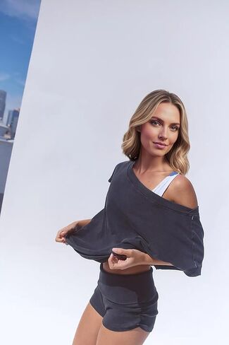 Eutten 2 Piece Short Sets for Women Color Block Workout Athletic Set Off The Shoulder Top & Shorts Matching Lounge Outfits in Kuwait