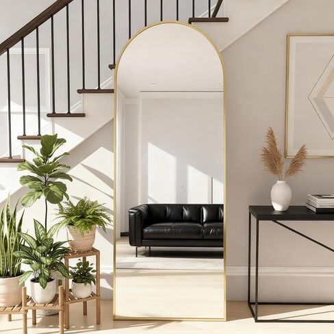 Arched Full Length Mirror 56"x15" Gold | Aluminum Frame Shatterproof Glass, Freestanding Leaning Wall Mounted Mirror for Bedroom Living Room Entryway, Modern in Kuwait