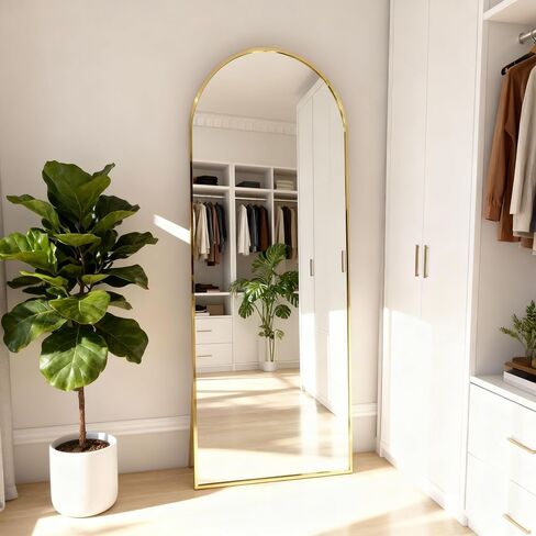 Arched Full Length Mirror 56"x15" Gold | Aluminum Frame Shatterproof Glass, Freestanding Leaning Wall Mounted Mirror for Bedroom Living Room Entryway, Modern in Kuwait