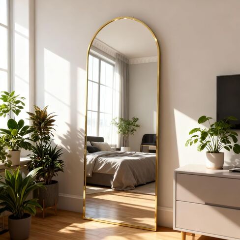 Arched Full Length Mirror 56"x15" Gold | Aluminum Frame Shatterproof Glass, Freestanding Leaning Wall Mounted Mirror for Bedroom Living Room Entryway, Modern in Kuwait