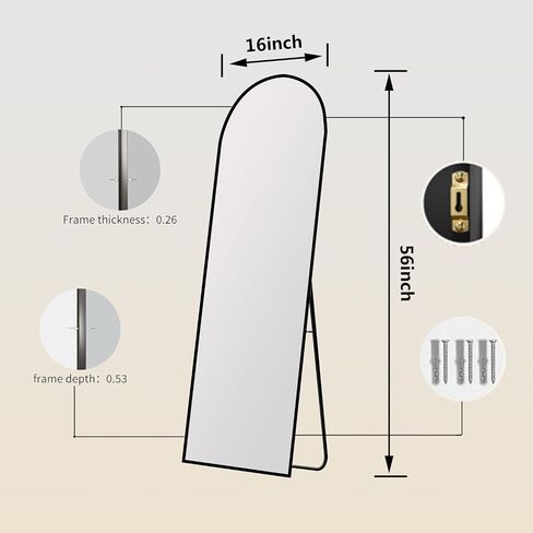Arched Full Length Mirror 56"x15" Gold | Aluminum Frame Shatterproof Glass, Freestanding Leaning Wall Mounted Mirror for Bedroom Living Room Entryway, Modern in Kuwait