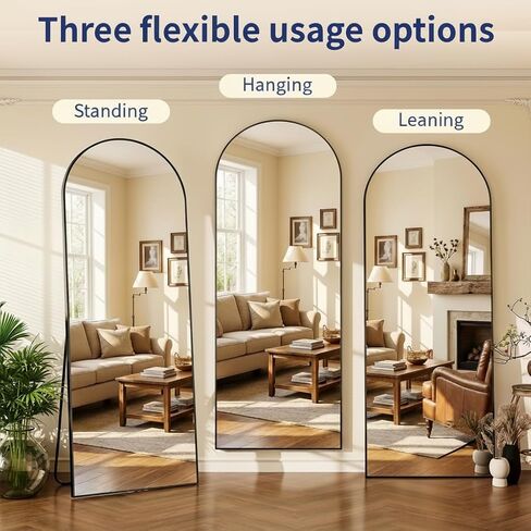 Arched Full Length Mirror 56"x15" Gold | Aluminum Frame Shatterproof Glass, Freestanding Leaning Wall Mounted Mirror for Bedroom Living Room Entryway, Modern in Kuwait