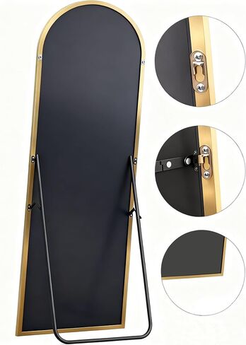 Arched Full Length Mirror 56"x15" Gold | Aluminum Frame Shatterproof Glass, Freestanding Leaning Wall Mounted Mirror for Bedroom Living Room Entryway, Modern in Kuwait