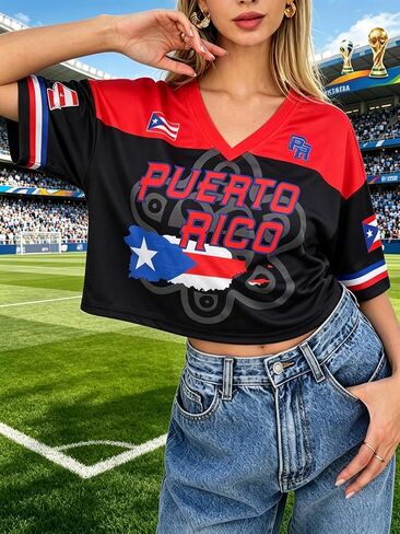 Soccer Cup 2026 Shirts Women Mexico Brazil Crop Tops Soccer Fan Jersey Puerto Rico Pride Short Sleeve Tops in Kuwait