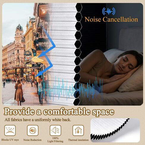 SERLMWNT No Drill Cordless Cellular Shades, Blackout Honeycomb Blinds, Thermal Insulated & Noise Reducing Window Coverings for Bedroom, Kitchen, Living Room.Blackout-White,46" W×48" H in Kuwait