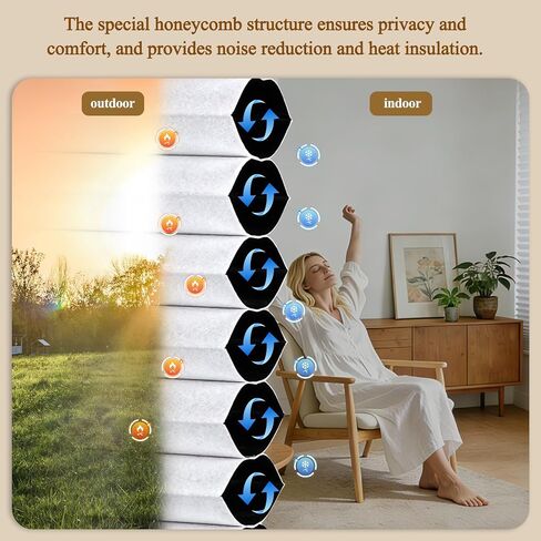 SERLMWNT No Drill Cordless Cellular Shades, Blackout Honeycomb Blinds, Thermal Insulated & Noise Reducing Window Coverings for Bedroom, Kitchen, Living Room.Blackout-White,46" W×48" H in Kuwait