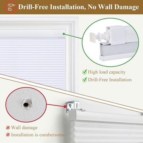 SERLMWNT No Drill Cordless Cellular Shades, Blackout Honeycomb Blinds, Thermal Insulated & Noise Reducing Window Coverings for Bedroom, Kitchen, Living Room.Blackout-White,46" W×48" H in Kuwait