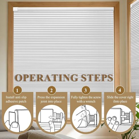SERLMWNT No Drill Cordless Cellular Shades, Blackout Honeycomb Blinds, Thermal Insulated & Noise Reducing Window Coverings for Bedroom, Kitchen, Living Room.Blackout-White,46" W×48" H in Kuwait