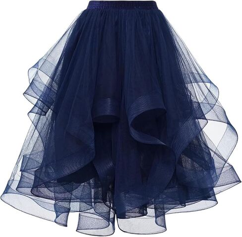Women Midi A Line Elastic High Waist Tulle Skirt Tiered Layered Puffy Wedding Party Tutu Skirt Petticoat Ruffles Night Out in Saudi Arabia